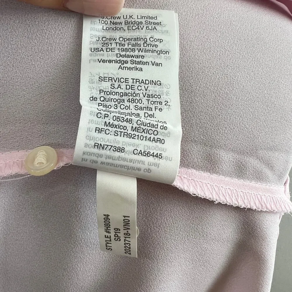 J. Crew 365 Drapey Cap-Sleeve Top Light Pink Slit Front Blouse Bib Front H8094 M